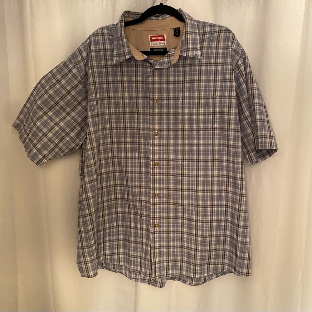 Wrangler Short Sleeve Blue Plaid Button-Down - 2XL